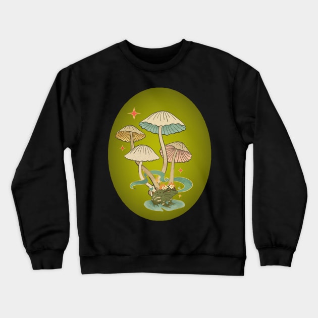 Vintage Mushrooms with Frog Crewneck Sweatshirt by BellaPixel